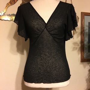 Lele brand flutter sleeve top sheer stretchy NEW M